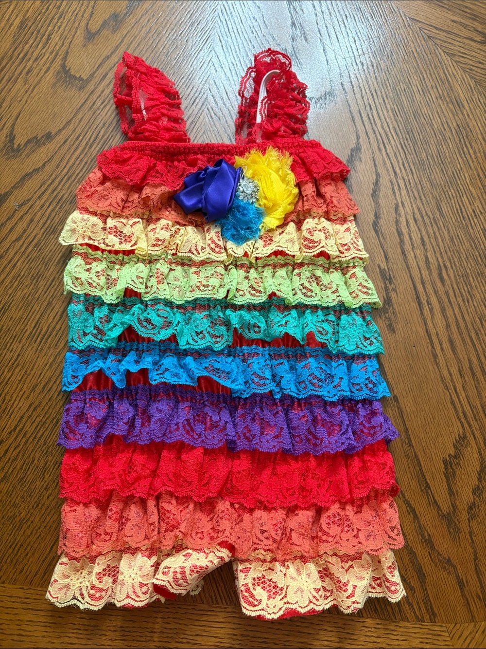 Rainbow Lace Ruffle Kids Costume Romper - Multicolor